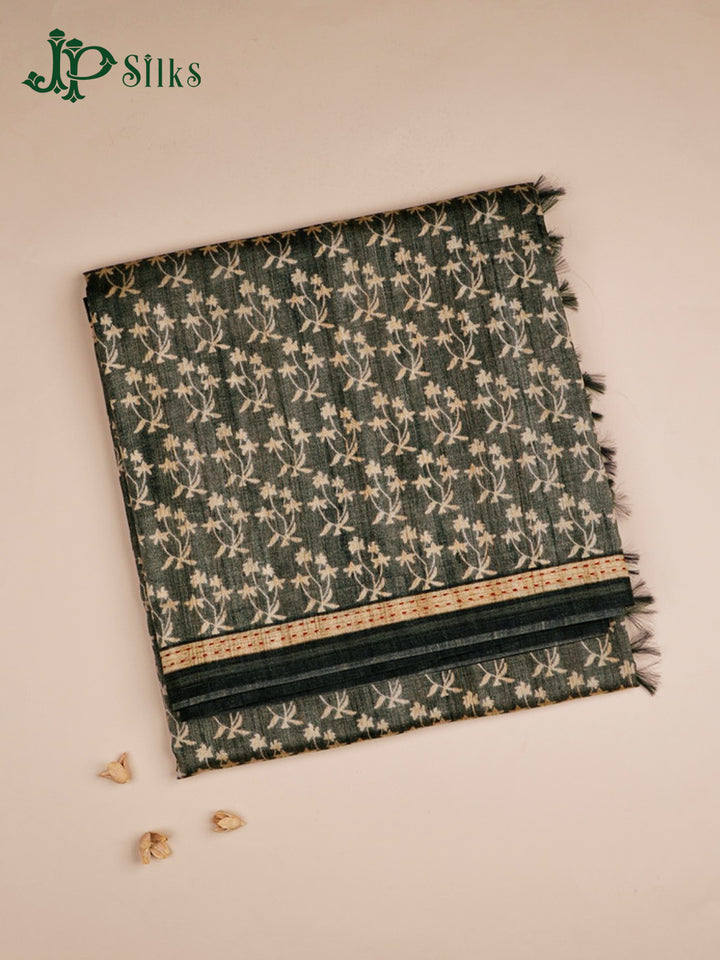 Elephant Grey And Black Semi Tussar Saree - E3265
