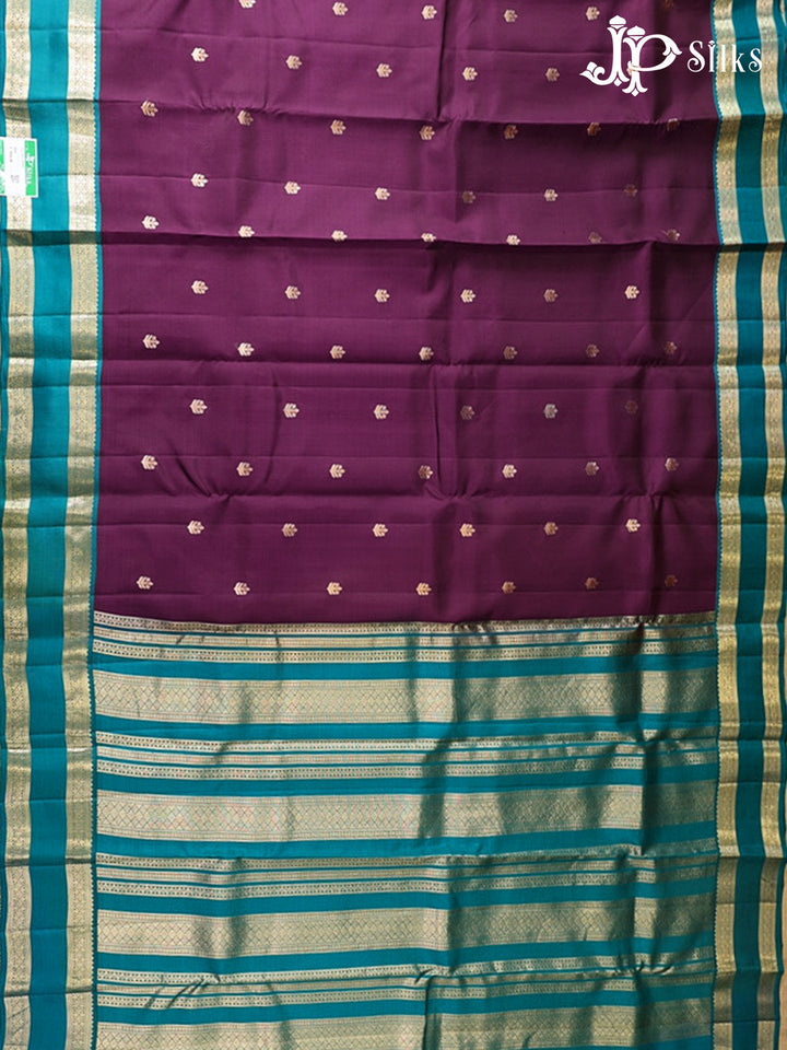 Deep Purple & Teal Green Pure Silk Mix Saree - G944