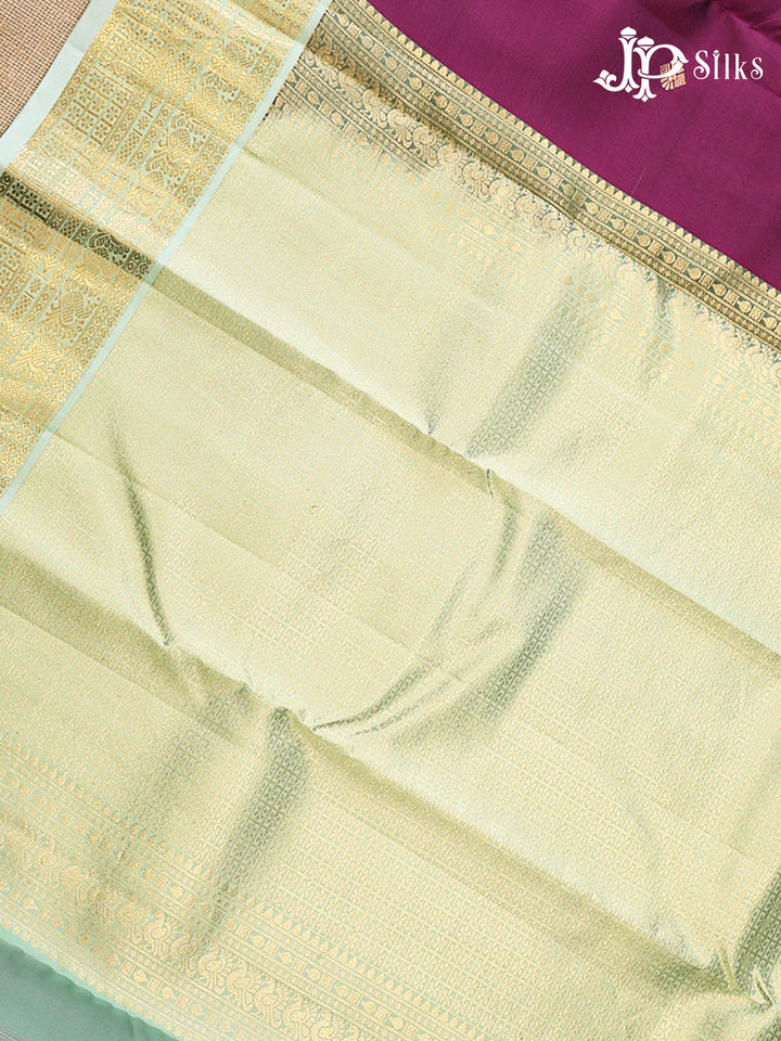 Deep Violet & Pastel Green Pure Silk Mix Saree - G946