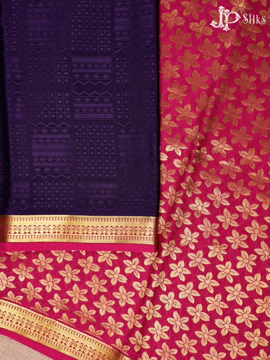 Purple And Dark Pink Mysore Silk Saree - D4801