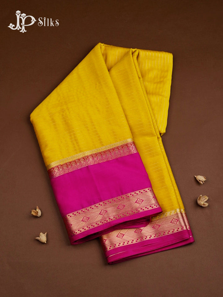 Yellow And Pink Semi Mysore Silk Saree - G2