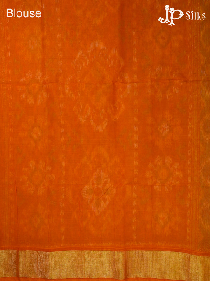 Teal Green and Orange Kora Cotton Saree - G342