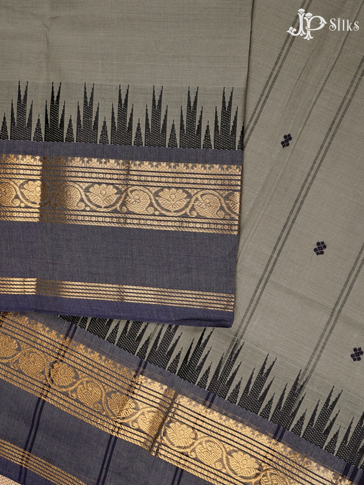 Pastel Grey And Dark Grey Theni Cotton Saree - G104