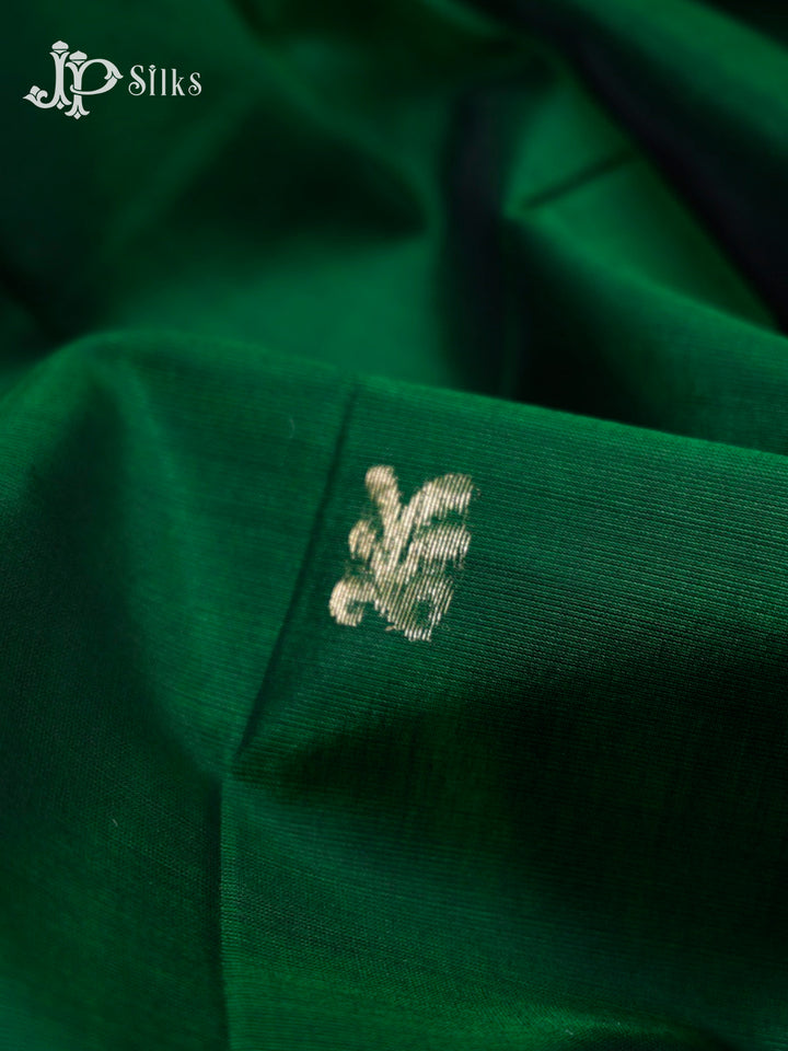 Bottle Green & Brown Kora Cotton Saree - G331-view3