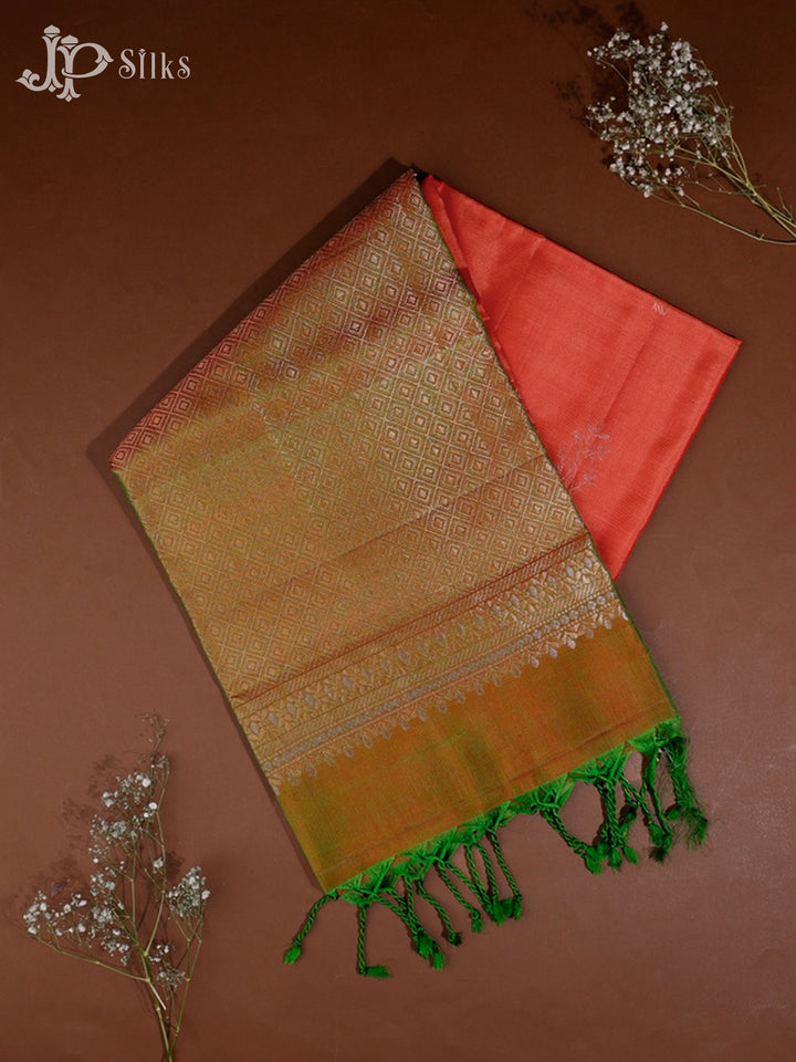 Burnt Orange and Manthulir Green Soft Silk Saree -  F2473