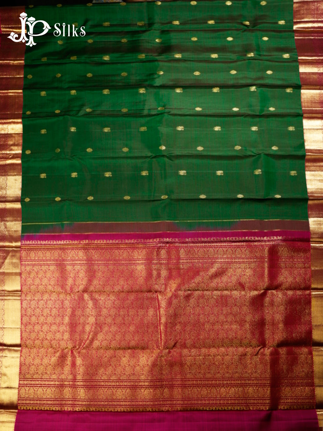 Bottle Green and Pink Kanchipuram Silk Saree - G364 “View4”