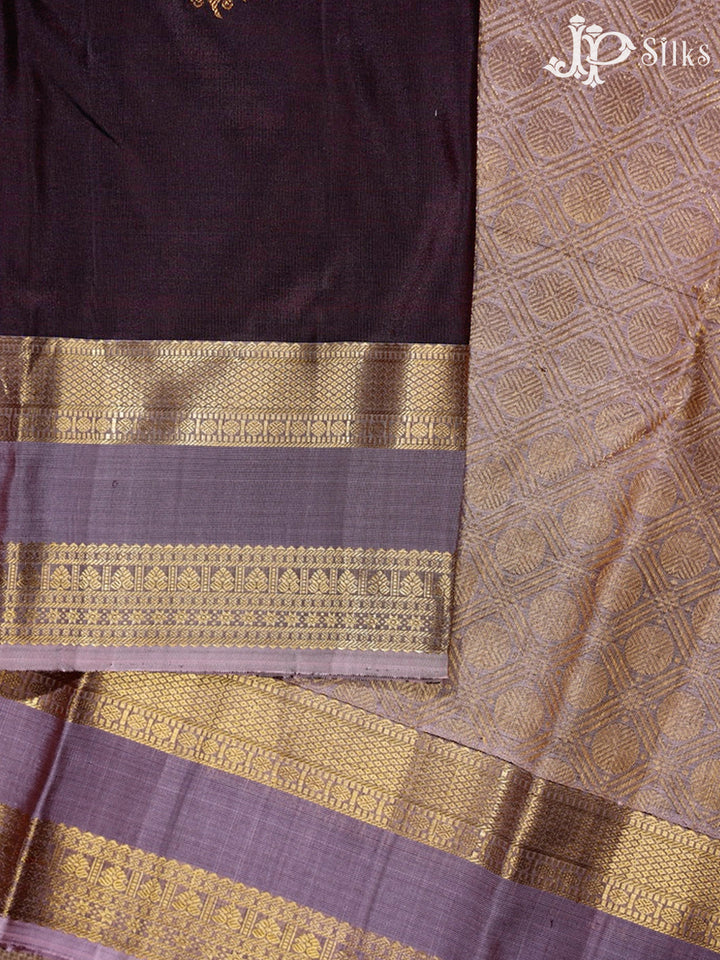 Coffee Brown & Onion Pink Kanchipuram Silk Saree - G691-view4