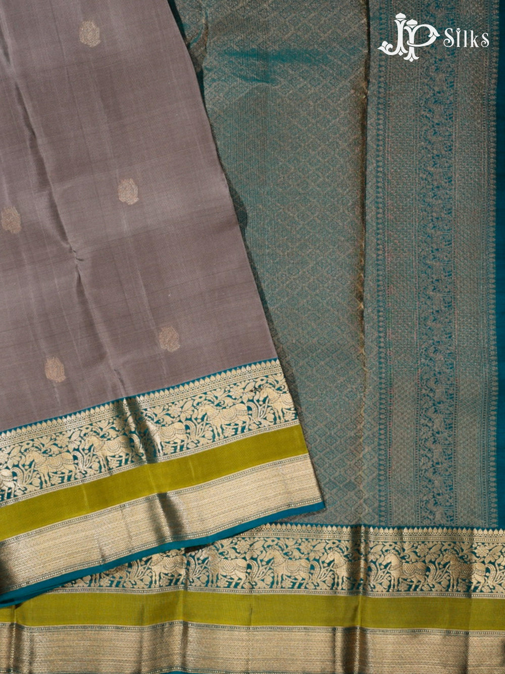 Grey & Rama Green Pure Silk Mix Saree - G348-view2