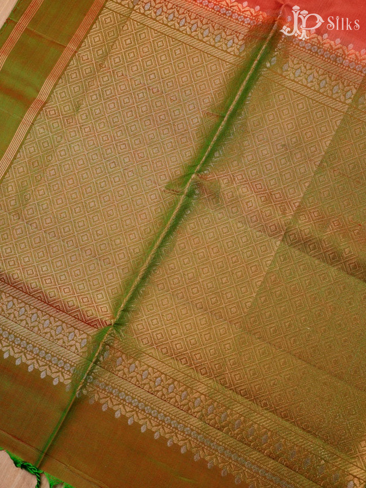 Burnt Orange and Manthulir Green Soft Silk Saree -  F2473