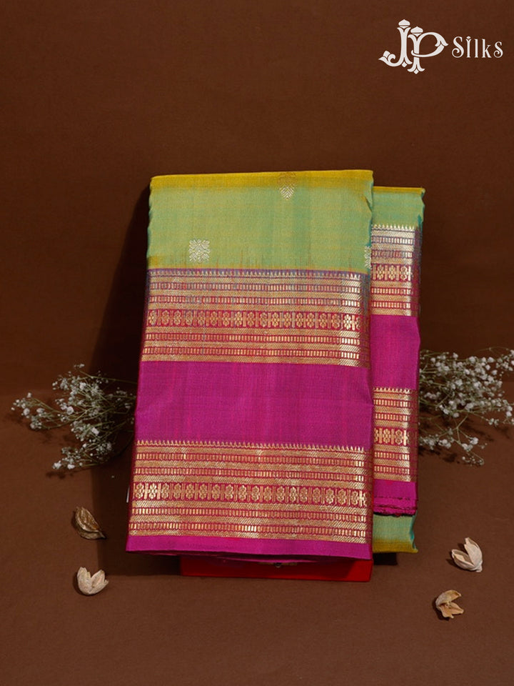 Dual Shade Green And Dark Pink Kanchipuram Silk Saree - F3374