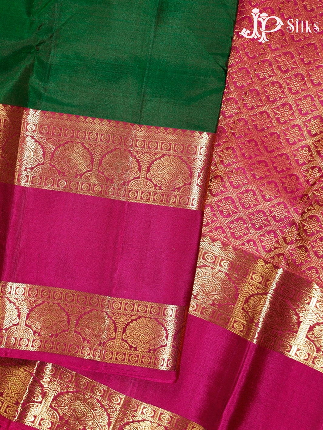 Bottle Green and Magenta Pink Kanchipuram Silk Saree - G363 “View6”