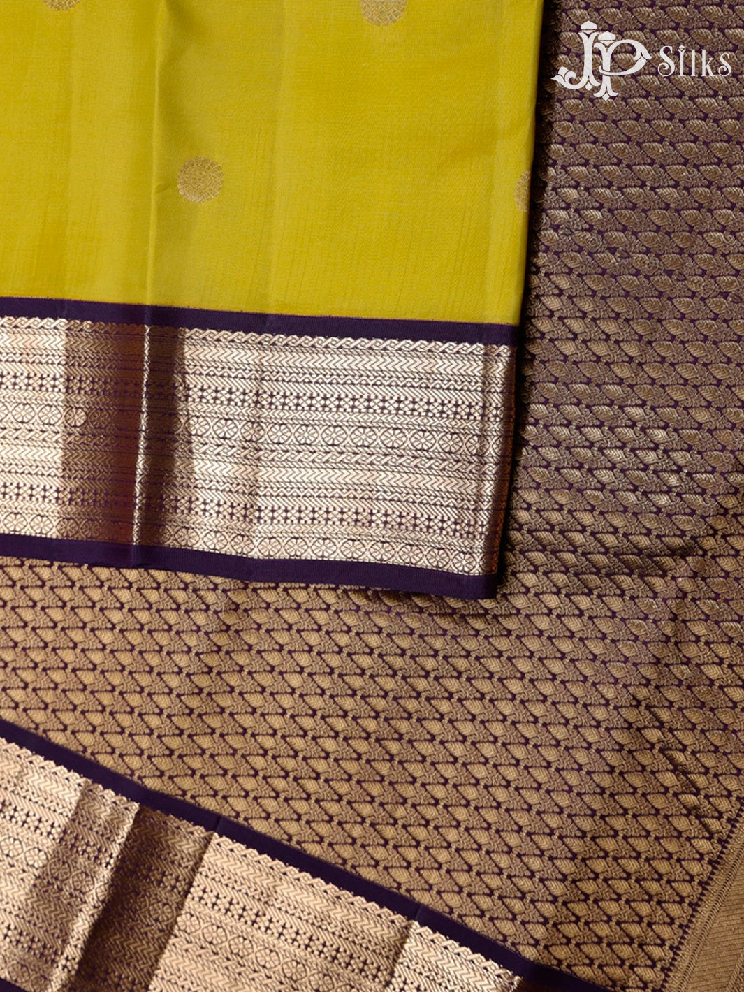 Lemon Green and Violet Pure Silk Mixed Saree - G372