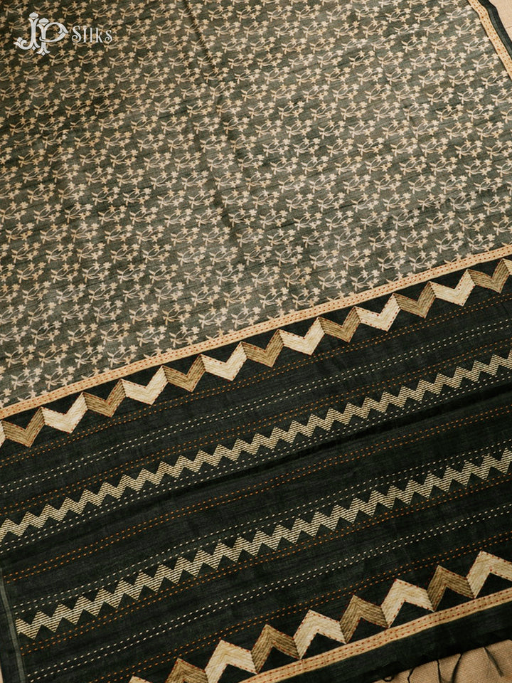Elephant Grey And Black Semi Tussar Saree - E3265