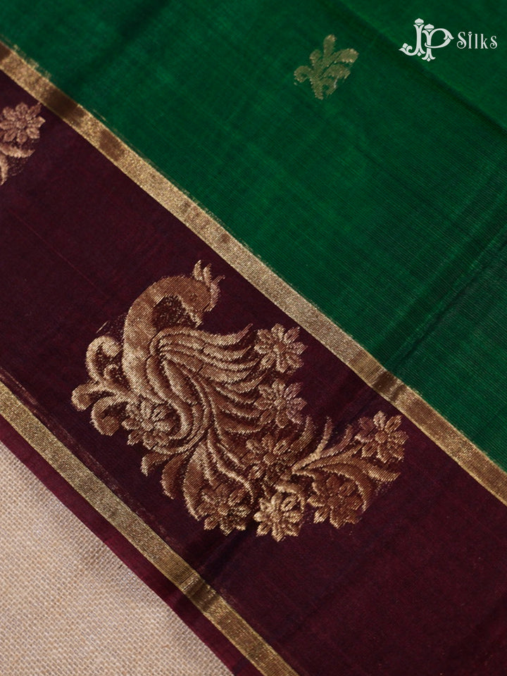 Bottle Green & Brown Kora Cotton Saree - G331-view4