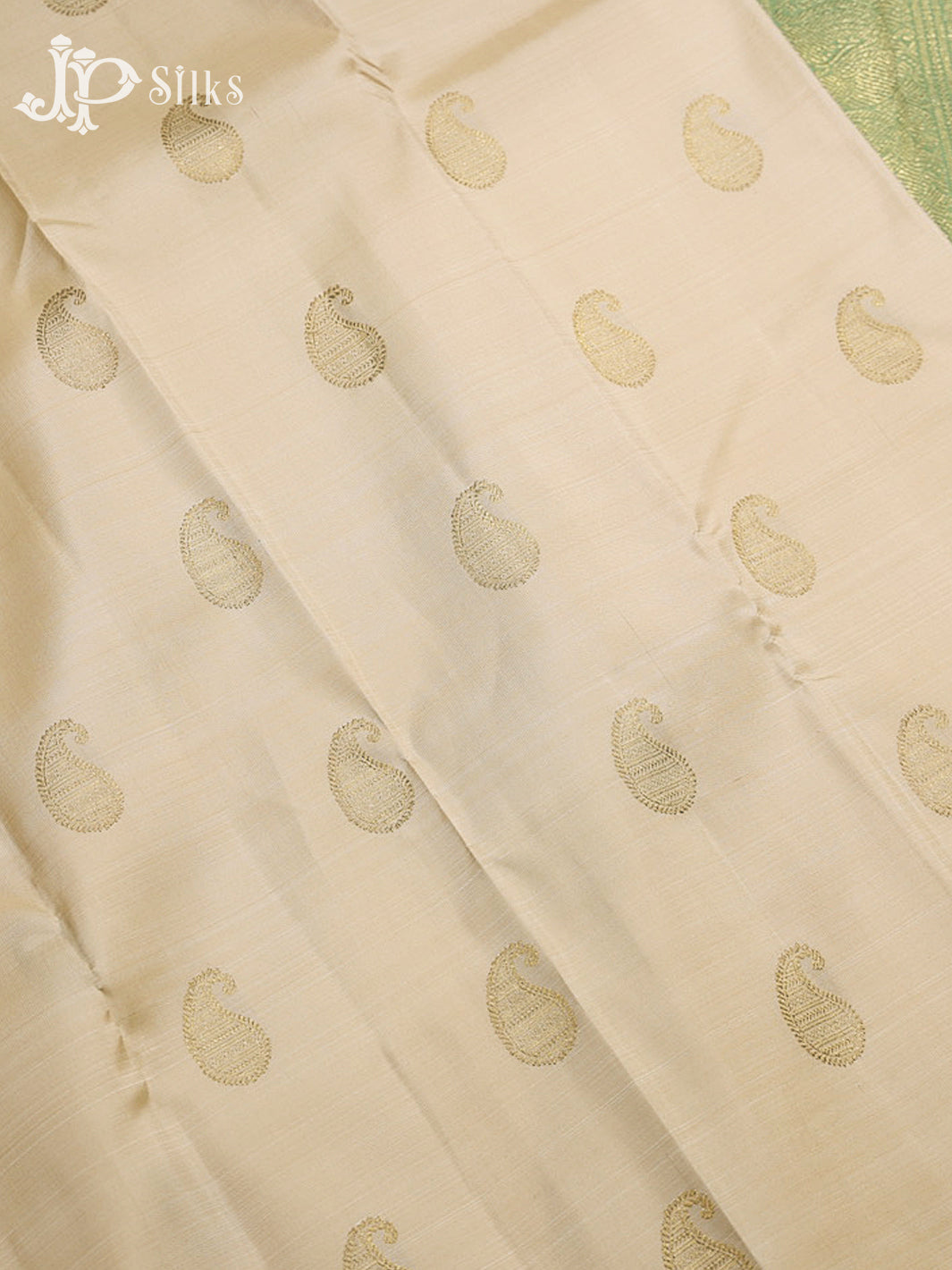 Off White & Pista Green Kanchipuram 2G Zari Silk Saree - H10