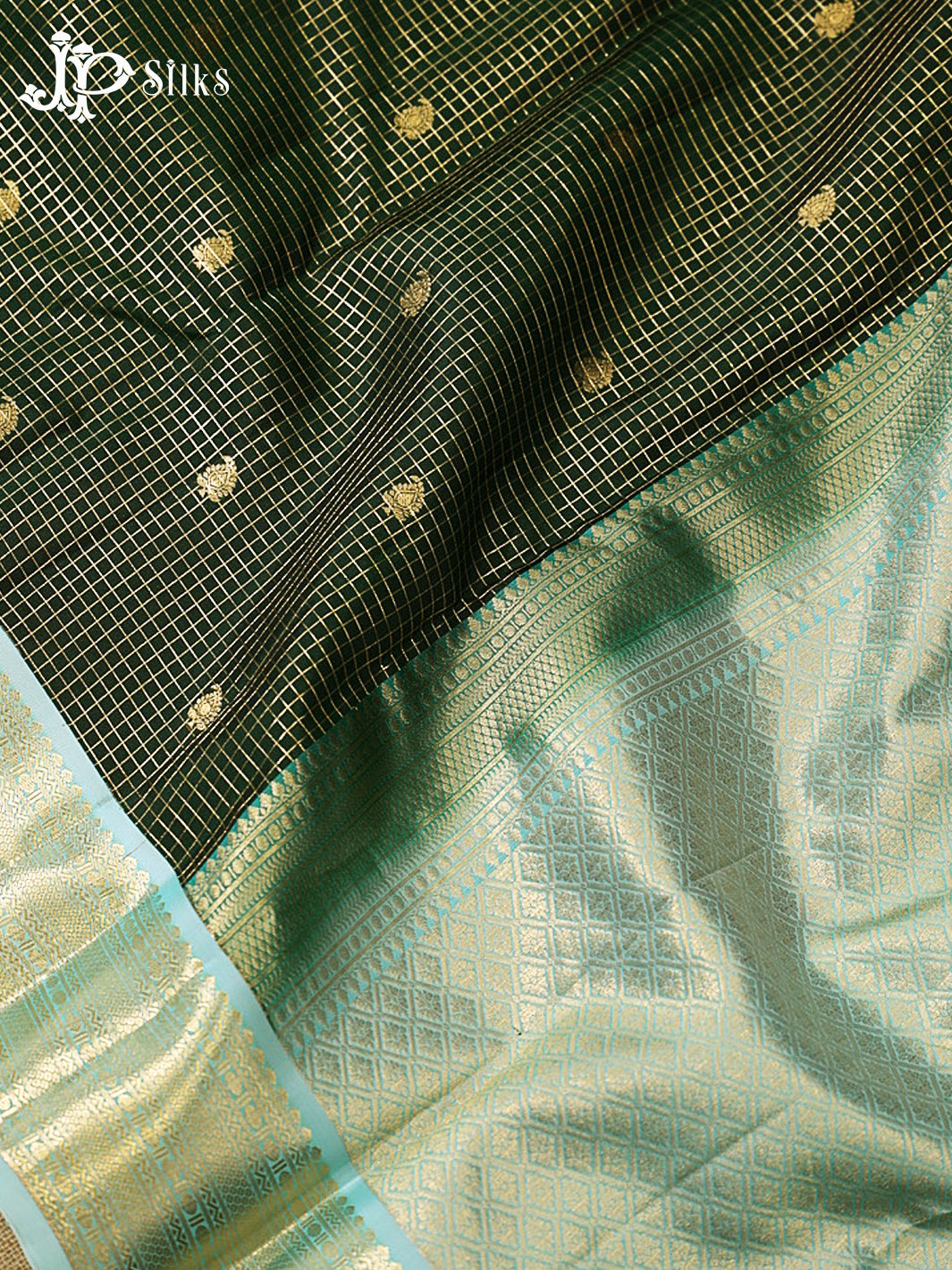 Bottle Green & Sky Blue Pure Silk Mix Saree - G938