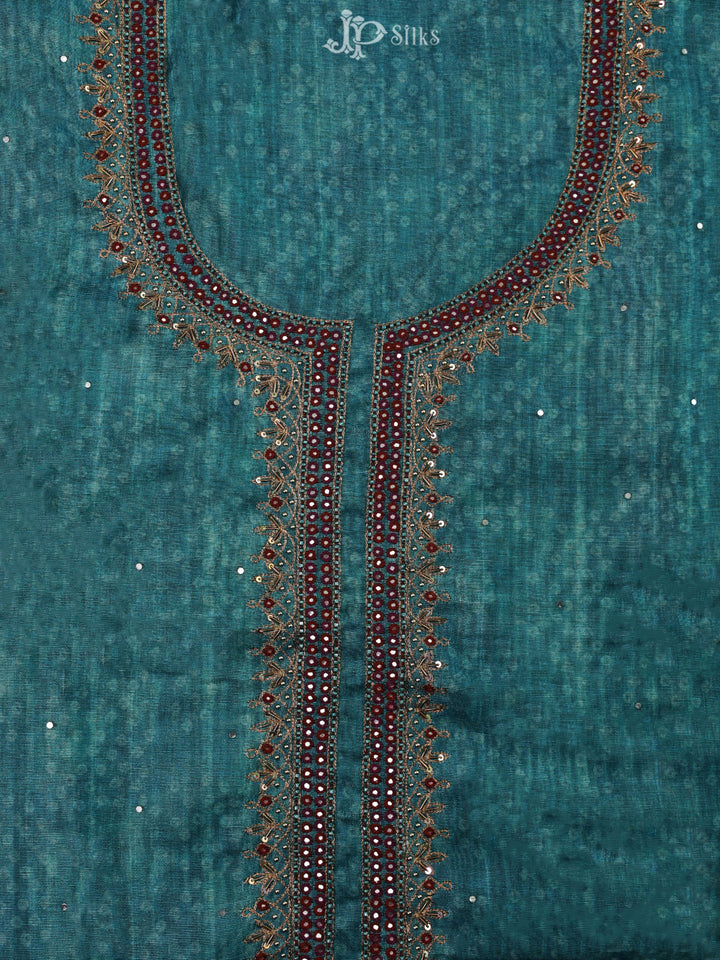 Teal and Blue Tussar Unstiched Chudidhar Material - E1448 - View 3