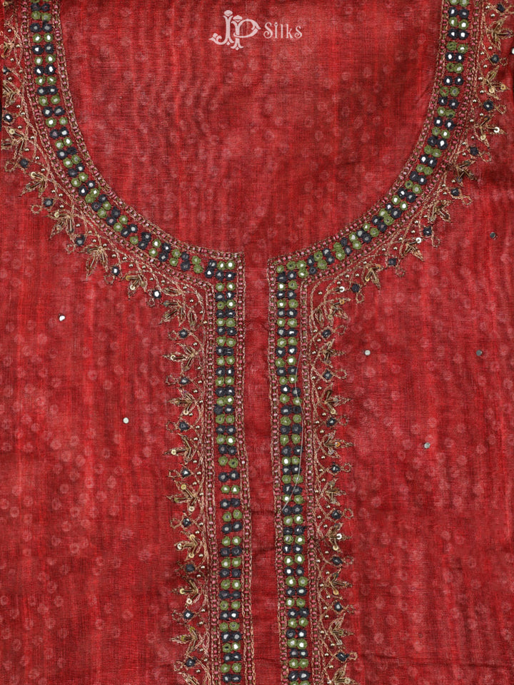 Red and Black Tussar Unstiched Chudidhar Material - E1449 - View 3
