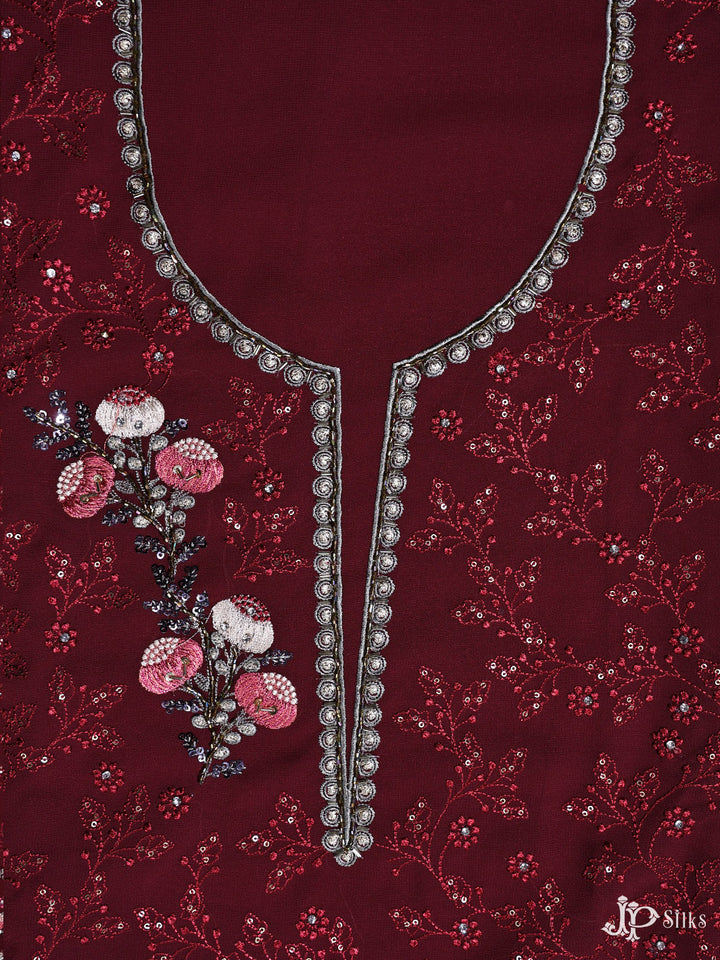Maroon Georgette Unstiched Chudidhar Material - E3493 - View 2