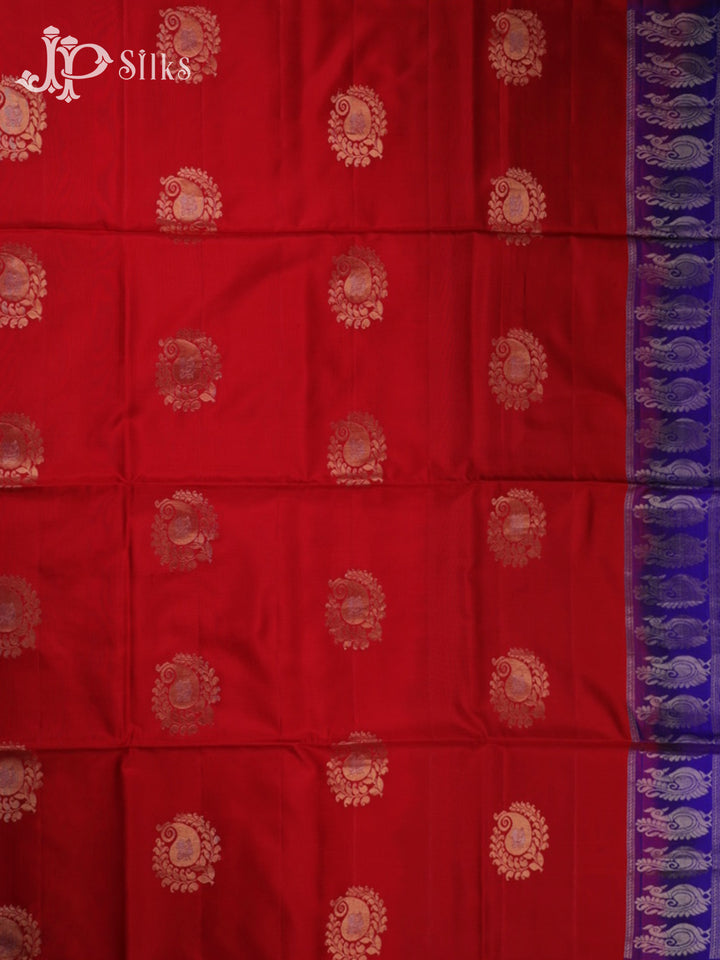 Red with Blue Soft Silk Saree - C1892 - View 4