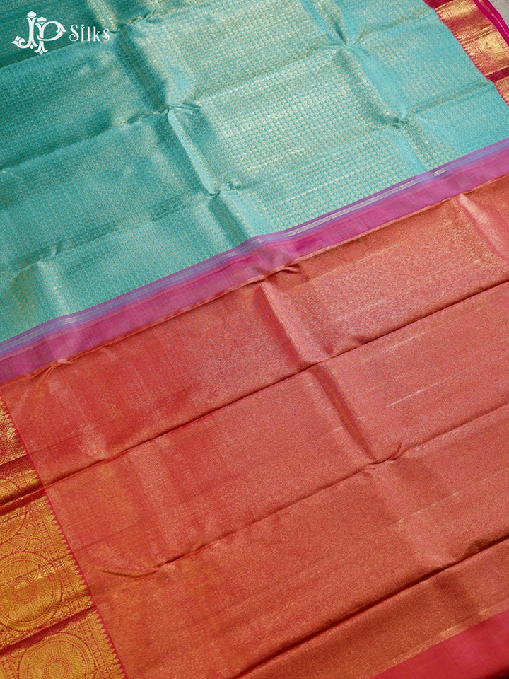 Sea Blue And Pink Kanchipuram Silk Saree - A576