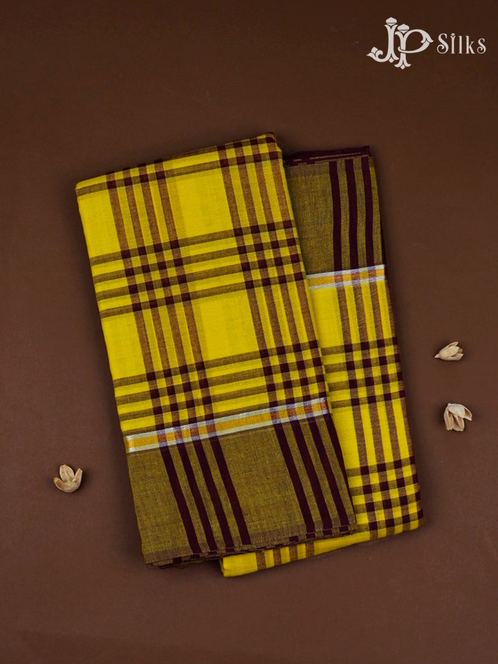 Yellow And Maroon Cotton Saree - D1088