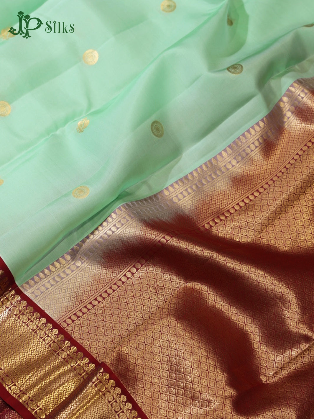 Mint Green & Maroon Pure Silk Mix Saree - G945