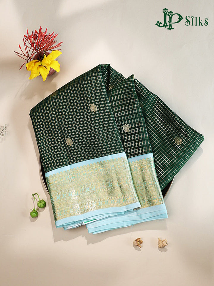 Bottle Green & Sky Blue Pure Silk Mix Saree - G938
