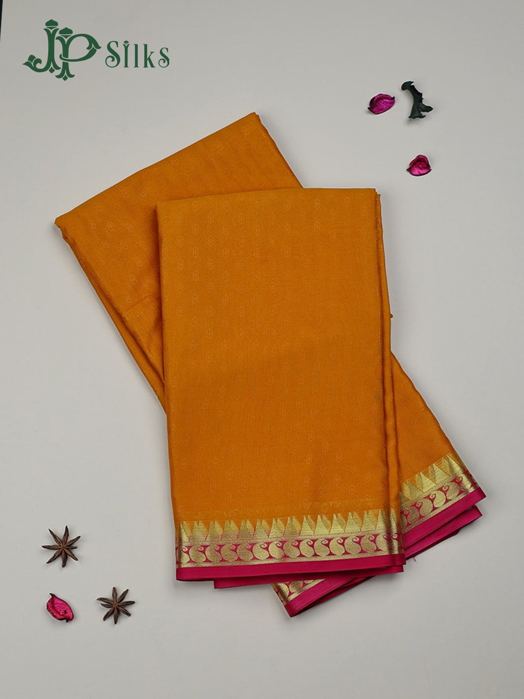 Mustard with Rani Pink Semi Mysore Silk Saree - F2421 - View 1