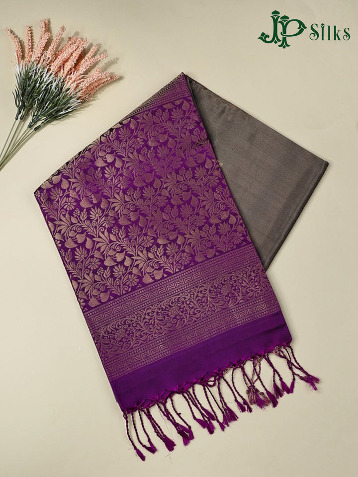 Dark Beige with Purple Soft Silk Saree - E5085 - View 1