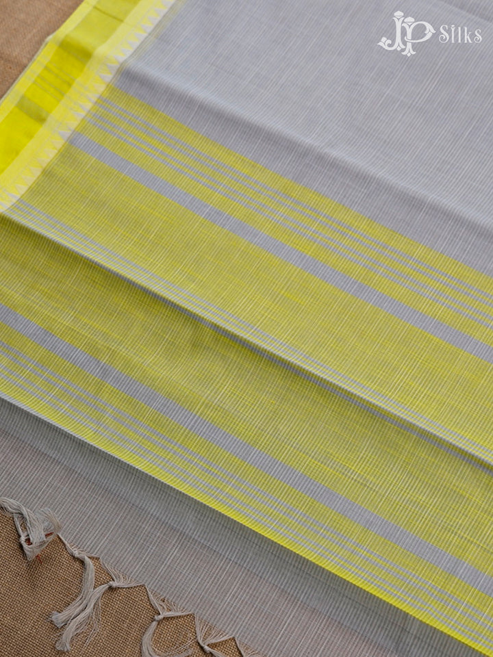 Light Green, Light Grey And Yellow Cotton Saree - F2758