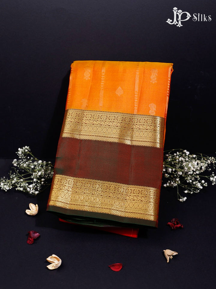 Mustard and Dual Shade of Brown Pure Silk Mixed Saree - G351