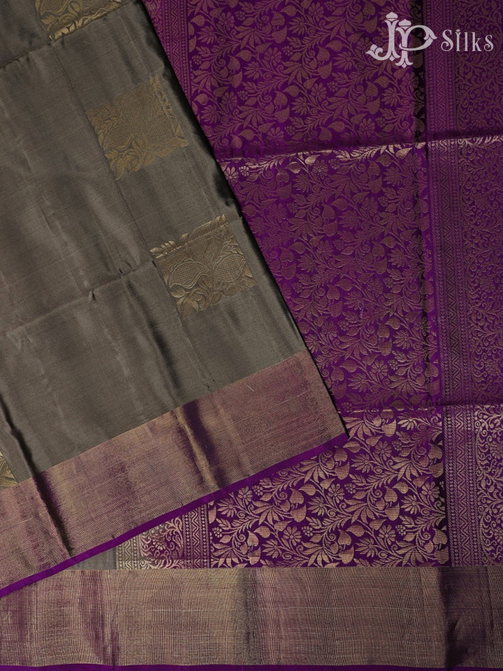 Dark Beige with Purple Soft Silk Saree - E5085 - View 2