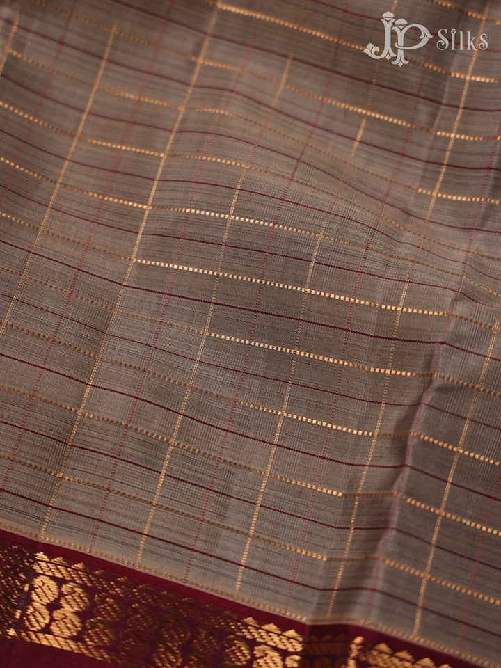 Grey with Maroon Kanchipuram Silk Saree - F2206 - View 5