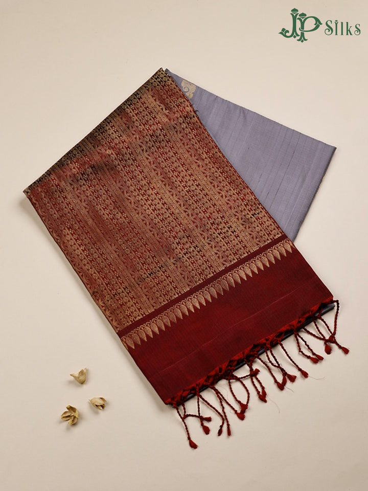 Grey And Maroon Soft Silk Saree - F3471