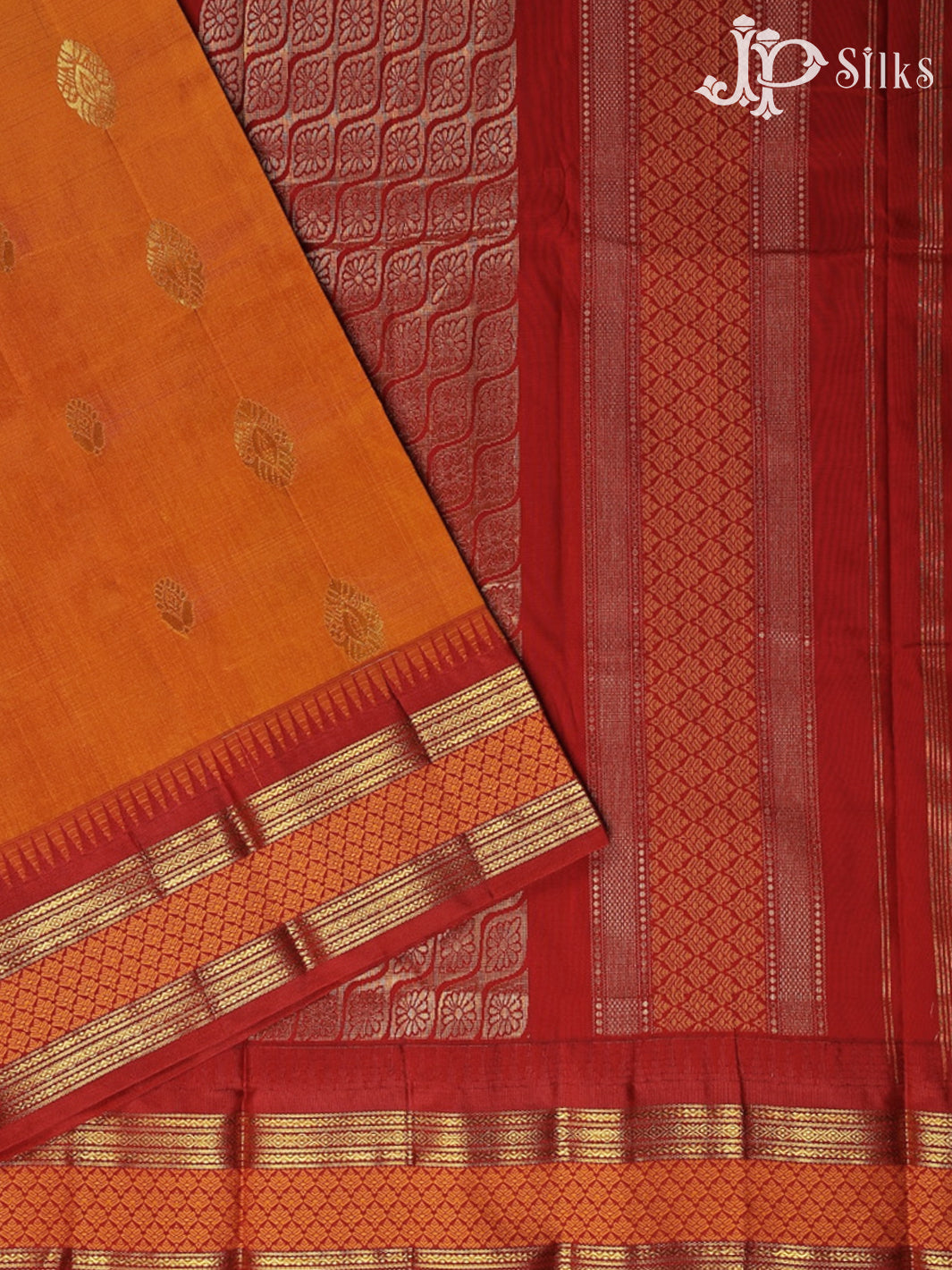 Mustard Orange with Maroon Pure Mixed Silk Saree - F2546 - View 2