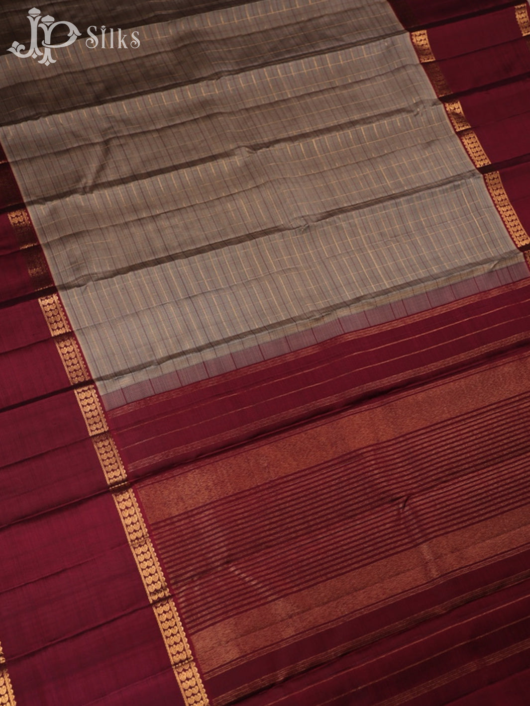 Grey with Maroon Kanchipuram Silk Saree - F2206 - View 3