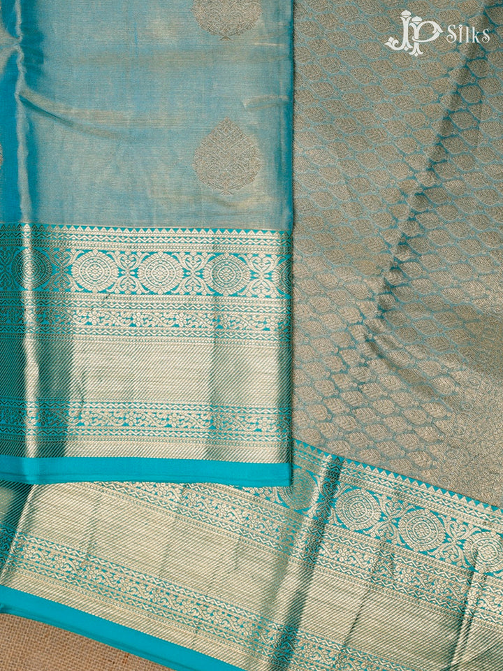 Pastel Blue Kanchipuram Tissue Fancy Silk Saree - F3570