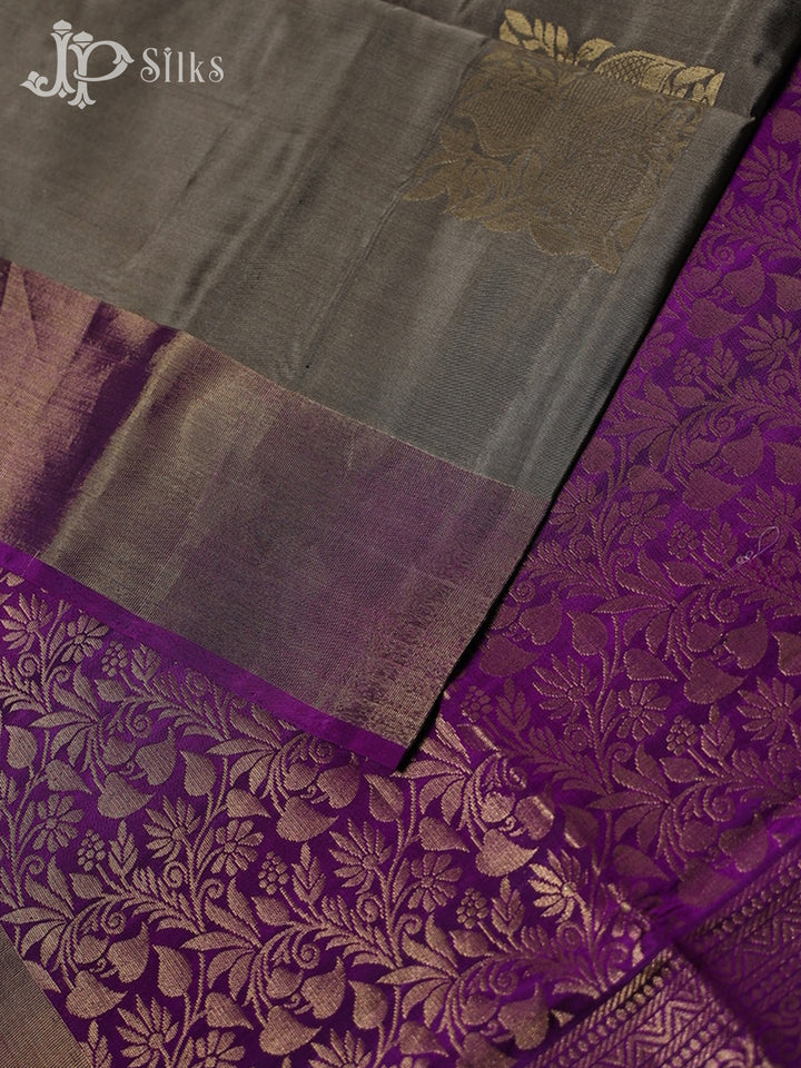 Dark Beige with Purple Soft Silk Saree - E5085  View 4