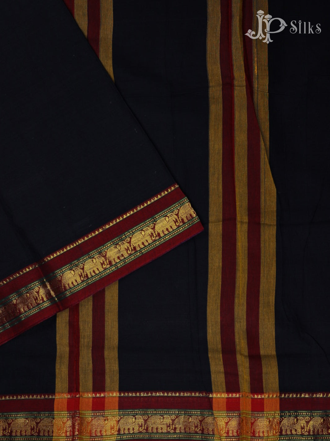 Black with Maroon Cotton Saree - E2775 - View 2