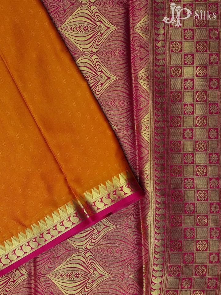 Mustard with Rani Pink Semi Mysore Silk Saree - F2421 - View 2