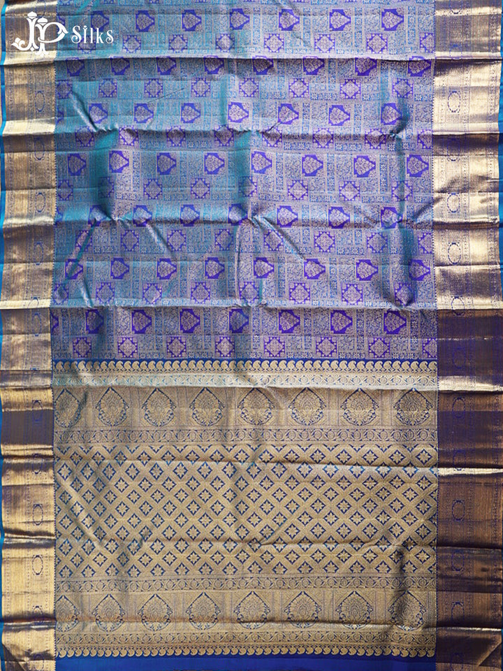 Dual Shade Peacock Green & Blue Kanchipuram Silk Saree - G857