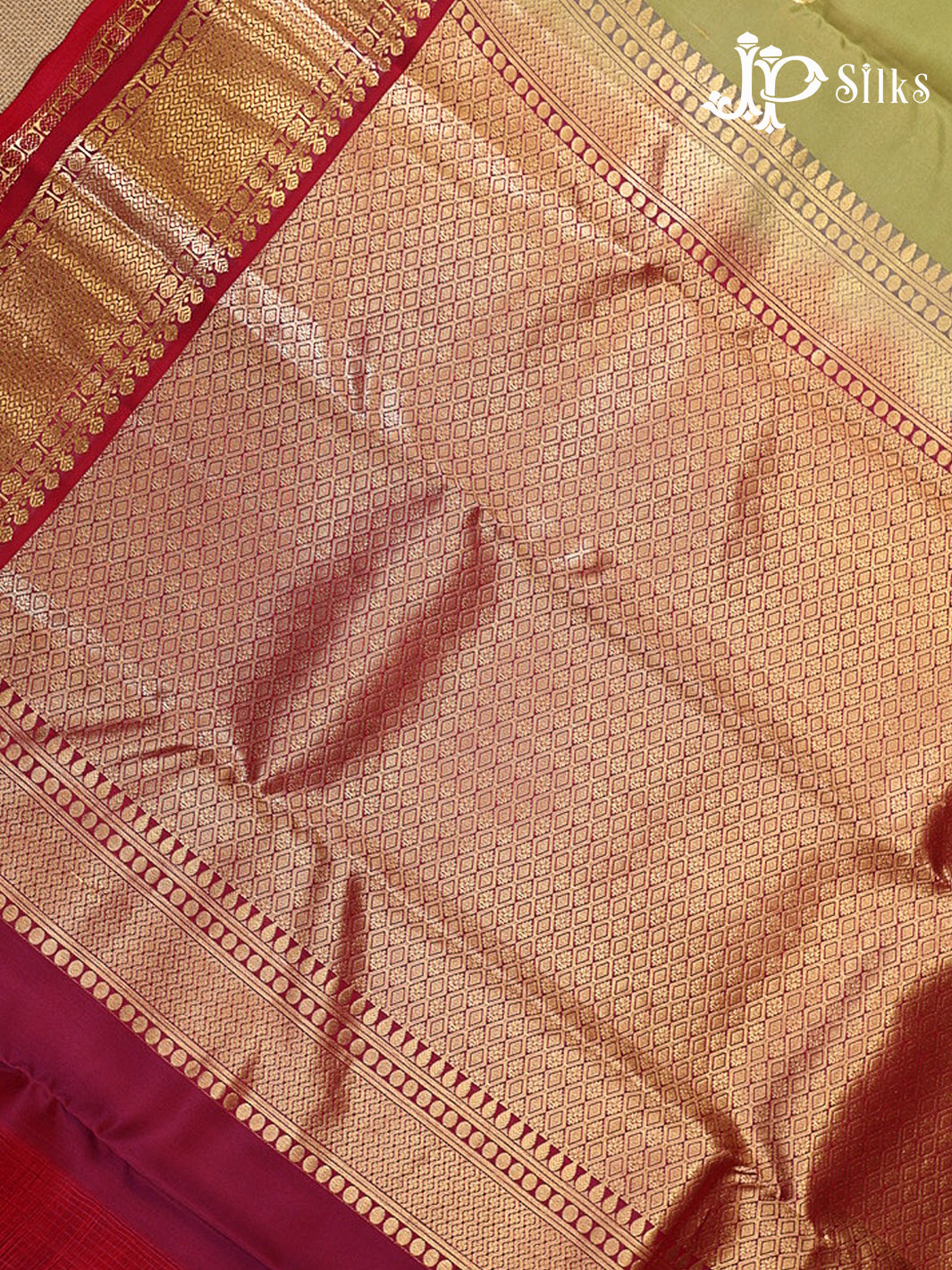 Light Olive Green & Maroon Pure Silk Mix Saree - G947
