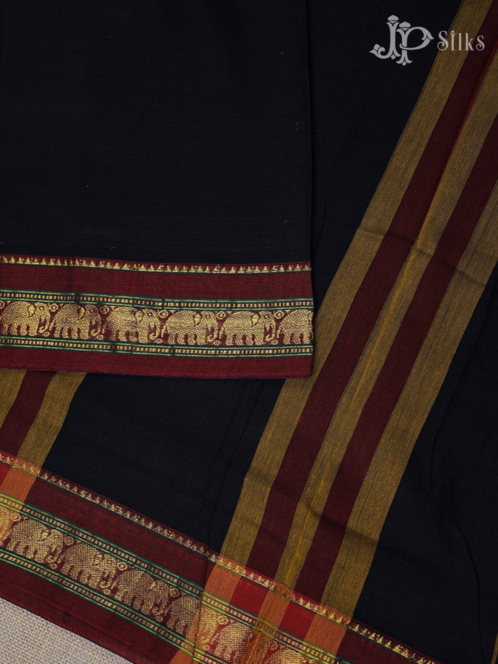 Black with Maroon Cotton Saree - E2775 - View 3