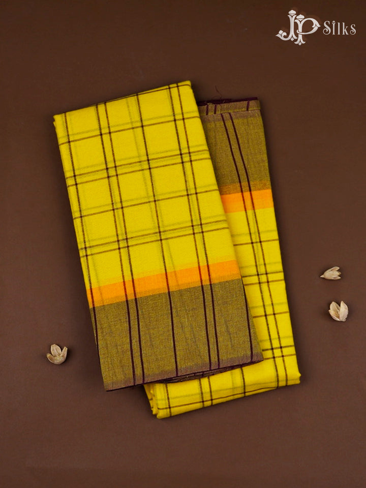 Yellow And Maroon Cotton Saree - D1079