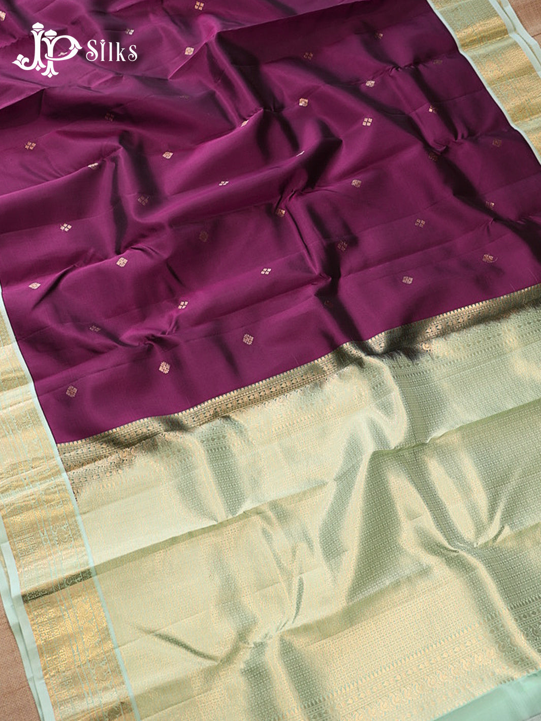 Deep Violet & Pastel Green Pure Silk Mix Saree - G946