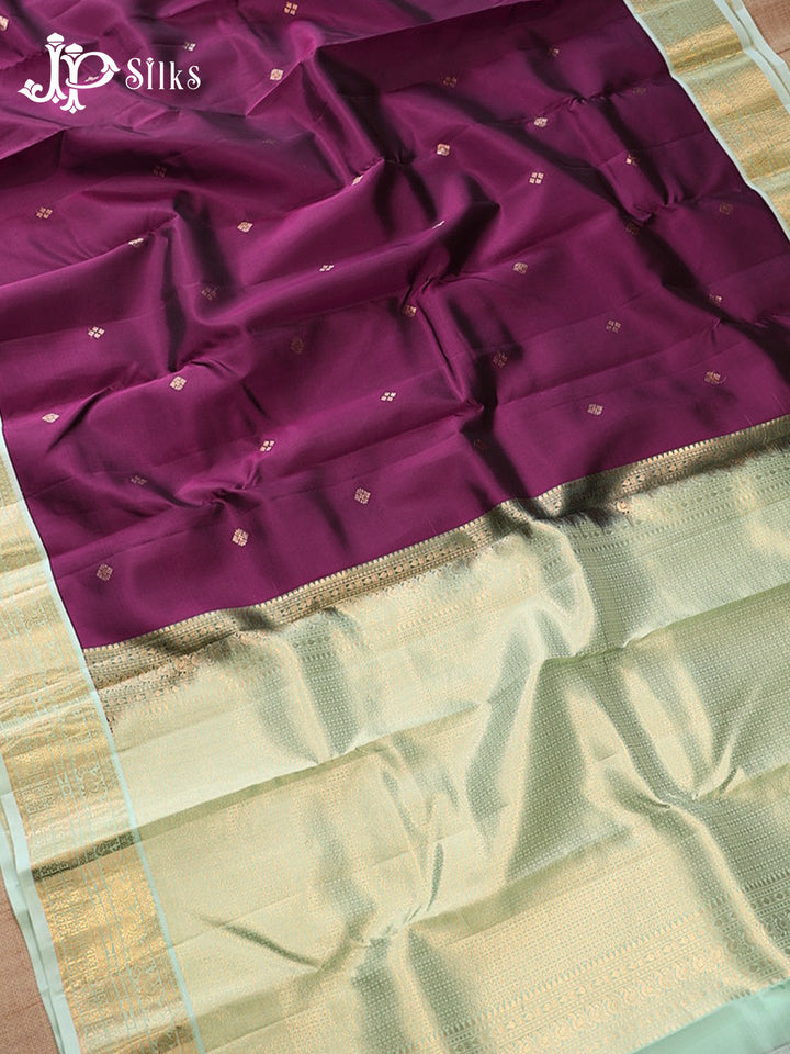 Deep Violet & Pastel Green Pure Silk Mix Saree - G946