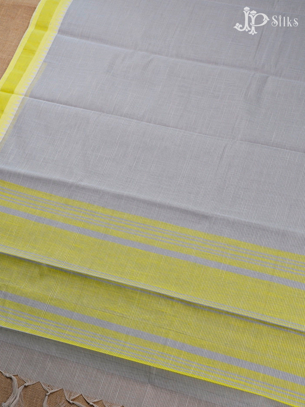 Light Green, Light Grey And Yellow Cotton Saree - F2758