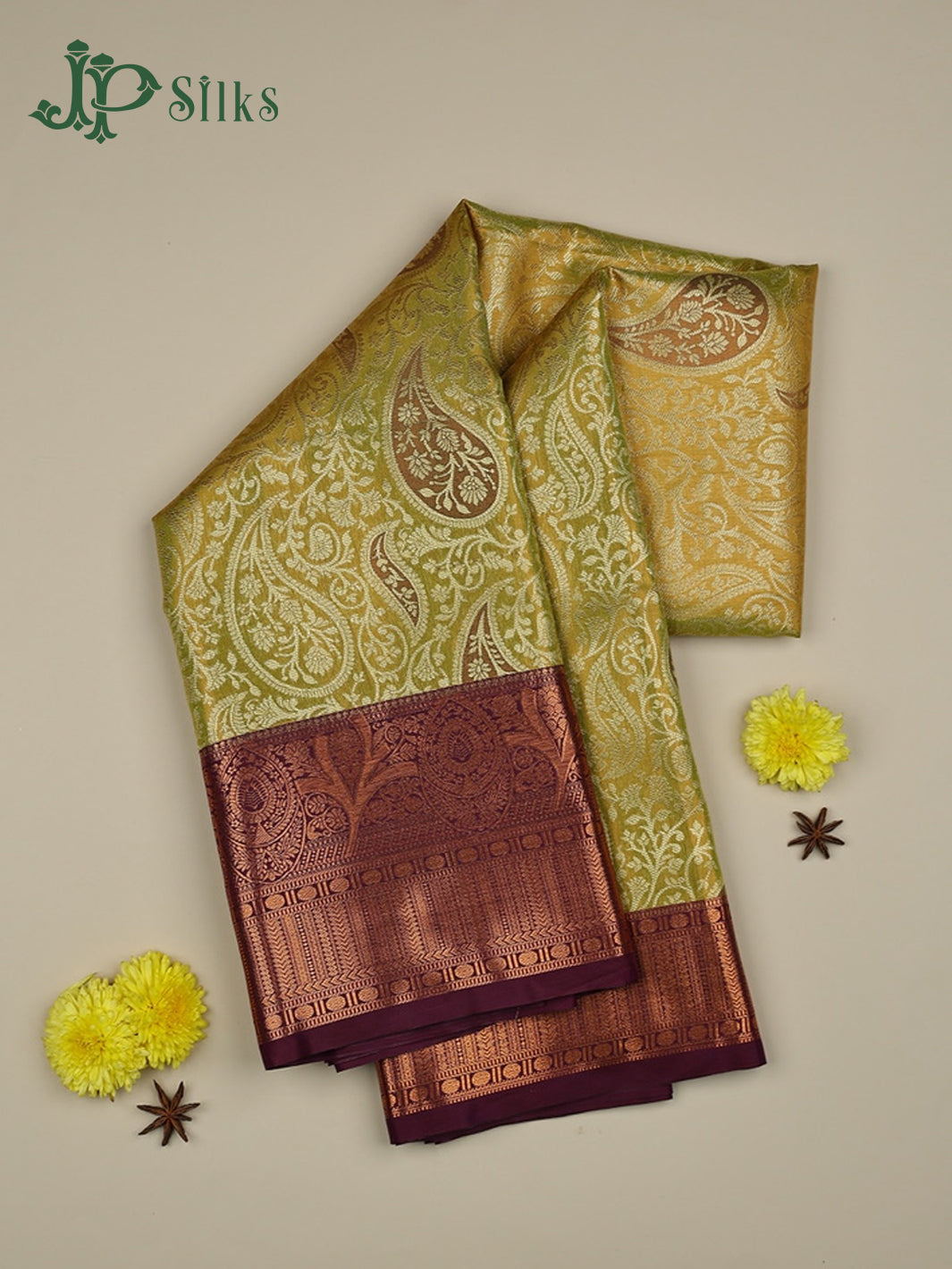 Light Green with Brown Art Silk Saree - F2416 - View 1