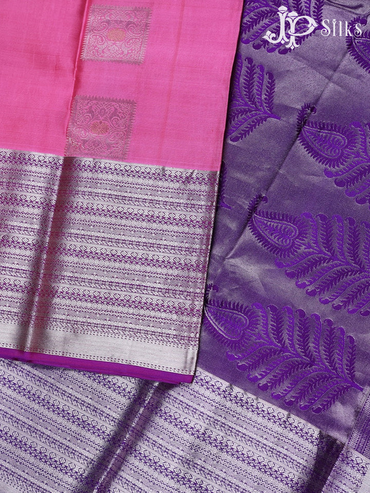 Baby Pink with Purple Kanchipuram Silk Saree - C1187 - View 4